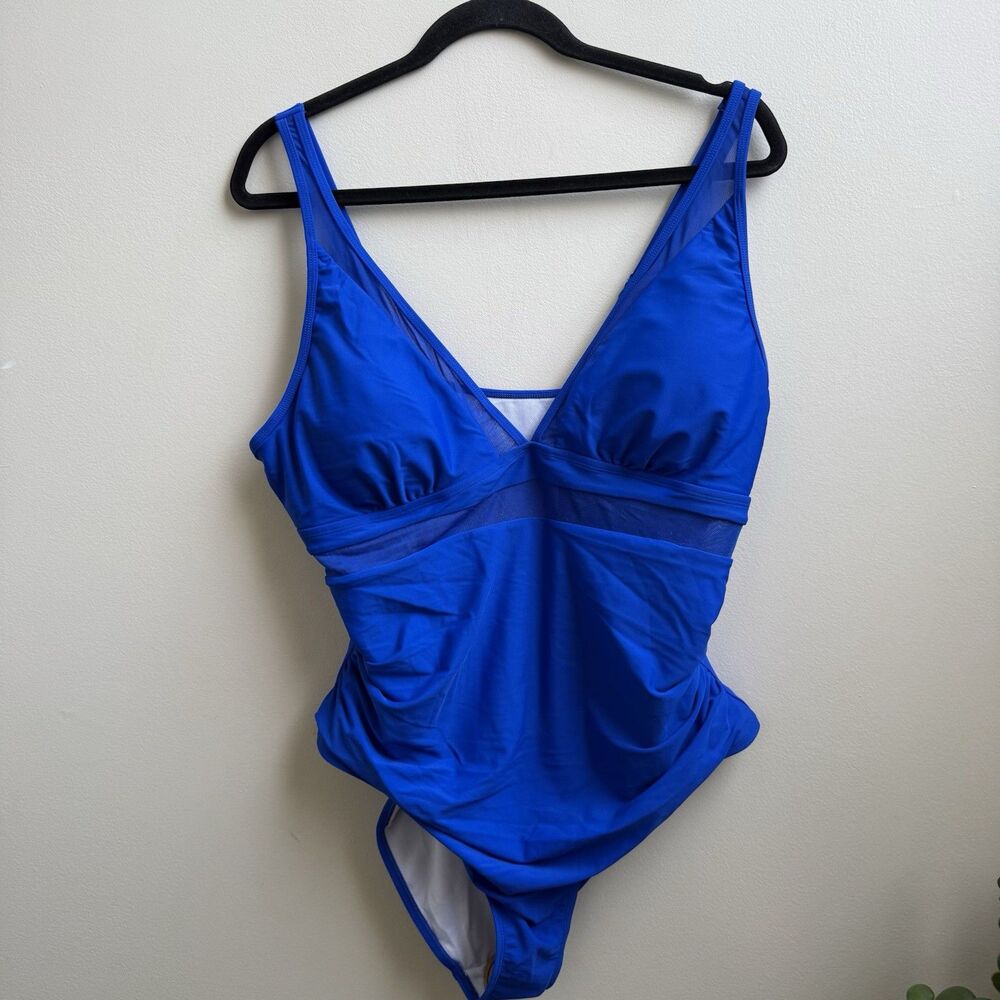 NWT Aimage Women Size 2XL  Blue 1 Piece Mesh swimsuit